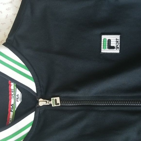 Fila Sport Black White Green Stripe Track Soccer Jacket 30730 - Picture 3 of 7